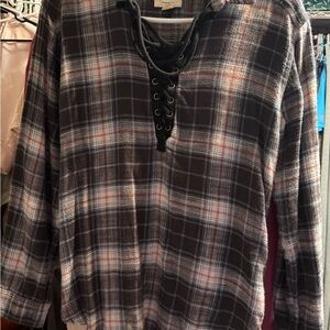 American Eagle Outfitters Blue and Gray Plaid Shirt Y2K